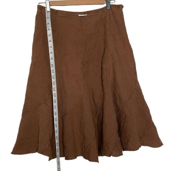 J Jill Rich Brown A-Line 100% Linen Skirt Stitching Detail - Picture 8 of 9